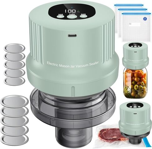 مجموعة أدوات سد الفراغات من ميسون - تعليب أوتوماتيكي بالكامل - سدادة الجرة - ختم الفراغ، 2025 سدادة كهربائية مطورة لبرطمانات ميسون ذات الفم العريض والعادي / التعليب وحقيبة فيديو سو فيد / آلة سدادة البرطمانات للأغذية in Kuwait