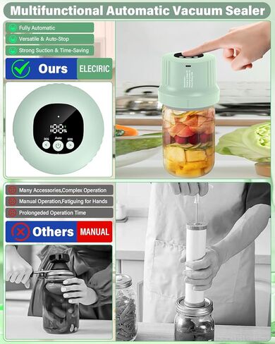 مجموعة أدوات سد الفراغات من ميسون - تعليب أوتوماتيكي بالكامل - سدادة الجرة - ختم الفراغ، 2025 سدادة كهربائية مطورة لبرطمانات ميسون ذات الفم العريض والعادي / التعليب وحقيبة فيديو سو فيد / آلة سدادة البرطمانات للأغذية in Kuwait