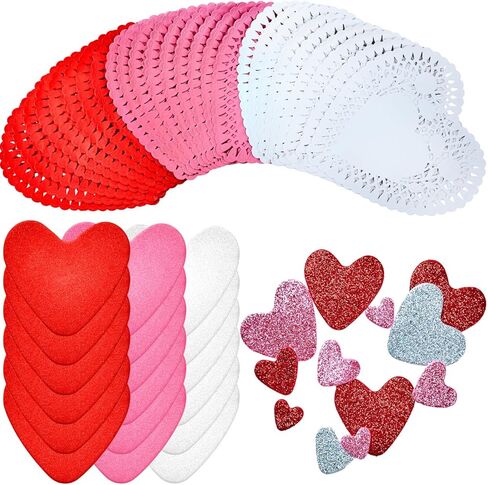 مجموعة هدايا عيد الحب الحرفية من جوي إن مع 100 مفرش على شكل قلب، 24 قطعة من القلوب الإسفنجية و2 كيس من ملصقات قلب الفوم in Kuwait