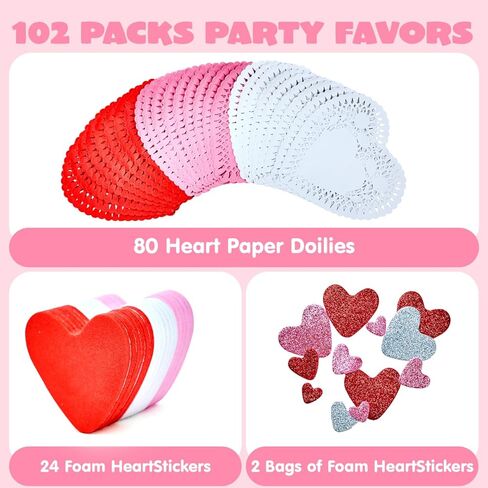 مجموعة هدايا عيد الحب الحرفية من جوي إن مع 100 مفرش على شكل قلب، 24 قطعة من القلوب الإسفنجية و2 كيس من ملصقات قلب الفوم in Kuwait