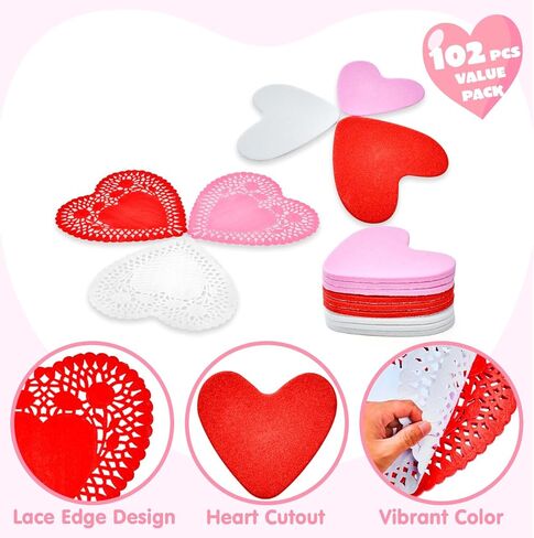 مجموعة هدايا عيد الحب الحرفية من جوي إن مع 100 مفرش على شكل قلب، 24 قطعة من القلوب الإسفنجية و2 كيس من ملصقات قلب الفوم in Kuwait