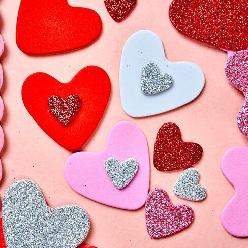 مجموعة هدايا عيد الحب الحرفية من جوي إن مع 100 مفرش على شكل قلب، 24 قطعة من القلوب الإسفنجية و2 كيس من ملصقات قلب الفوم in Kuwait