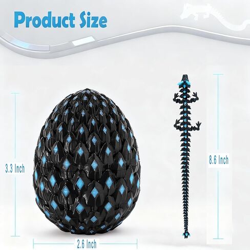 2 Pack 3D Printed Dragon Eggs Animals with Dragon Inside, Glow in The Dark Articulated Dragons Figurines, Black Blue and Black Purple Mystery Dragons Egg Fidget Toys, Home Desk Bookshelf Decor Gifts in Saudi Arabia