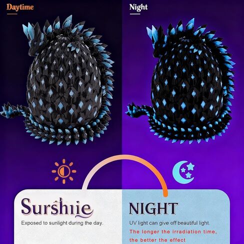 2 Pack 3D Printed Dragon Eggs Animals with Dragon Inside, Glow in The Dark Articulated Dragons Figurines, Black Blue and Black Purple Mystery Dragons Egg Fidget Toys, Home Desk Bookshelf Decor Gifts in Saudi Arabia