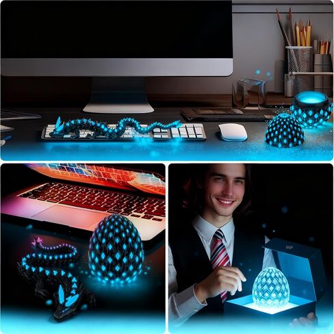 2 Pack 3D Printed Dragon Eggs Animals with Dragon Inside, Glow in The Dark Articulated Dragons Figurines, Black Blue and Black Purple Mystery Dragons Egg Fidget Toys, Home Desk Bookshelf Decor Gifts in Saudi Arabia