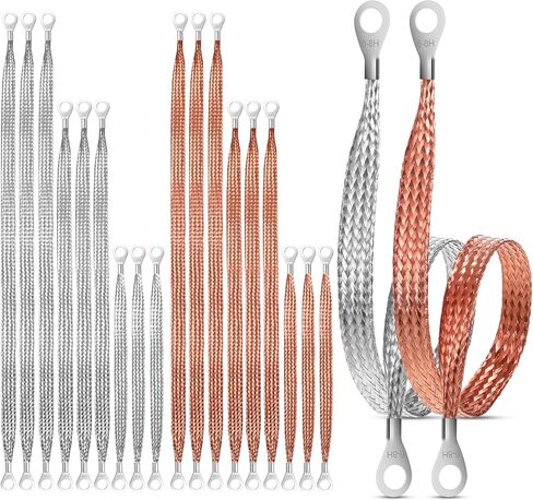 18 Pcs Ground Straps, 10/15/20 Inch Engine Universal Automotive Ground Strap Kit with Ring Terminals Braided Copper Tinned Copper Engine Grounding Cable Straps for Most Cars in Saudi Arabia