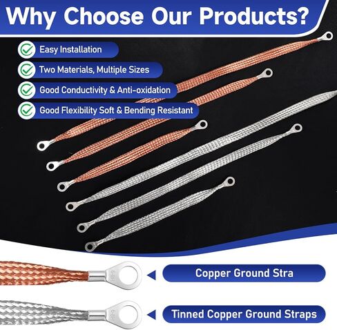 18 Pcs Ground Straps, 10/15/20 Inch Engine Universal Automotive Ground Strap Kit with Ring Terminals Braided Copper Tinned Copper Engine Grounding Cable Straps for Most Cars in Saudi Arabia