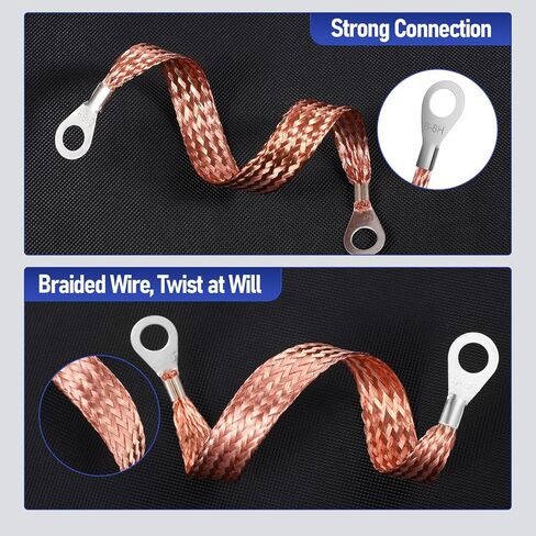 18 Pcs Ground Straps, 10/15/20 Inch Engine Universal Automotive Ground Strap Kit with Ring Terminals Braided Copper Tinned Copper Engine Grounding Cable Straps for Most Cars in Saudi Arabia