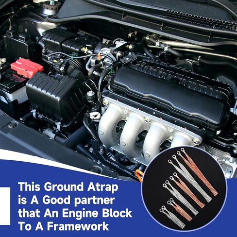 18 Pcs Ground Straps, 10/15/20 Inch Engine Universal Automotive Ground Strap Kit with Ring Terminals Braided Copper Tinned Copper Engine Grounding Cable Straps for Most Cars in Saudi Arabia