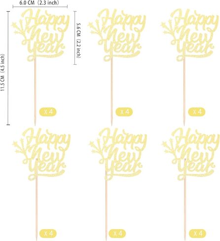 Gexolenu 24 Pcs New Year Cupcake Toppers - Gold Glitter 'Happy 2025', 'Cheers To 2025' Cake Picks For New Year Eve Party Decoration in Kuwait