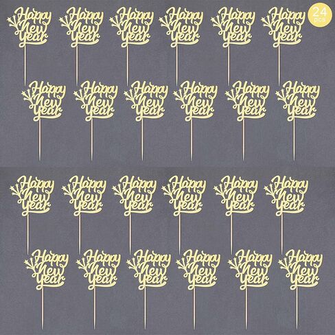 Gexolenu 24 Pcs New Year Cupcake Toppers - Gold Glitter 'Happy 2025', 'Cheers To 2025' Cake Picks For New Year Eve Party Decoration in Kuwait