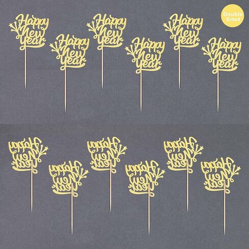 Gexolenu 24 Pcs New Year Cupcake Toppers - Gold Glitter 'Happy 2025', 'Cheers To 2025' Cake Picks For New Year Eve Party Decoration in Kuwait