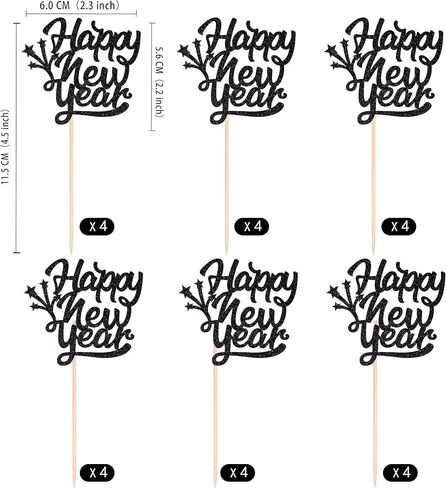 Gexolenu 24 Pcs New Year Cupcake Toppers - Gold Glitter 'Happy 2025', 'Cheers To 2025' Cake Picks For New Year Eve Party Decoration in Kuwait