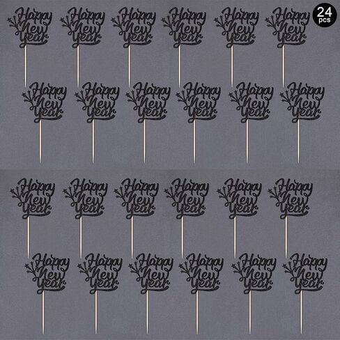 Gexolenu 24 Pcs New Year Cupcake Toppers - Gold Glitter 'Happy 2025', 'Cheers To 2025' Cake Picks For New Year Eve Party Decoration in Kuwait