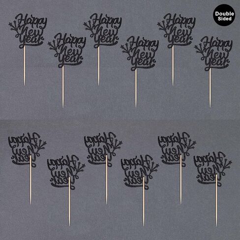 Gexolenu 24 Pcs New Year Cupcake Toppers - Gold Glitter 'Happy 2025', 'Cheers To 2025' Cake Picks For New Year Eve Party Decoration in Kuwait