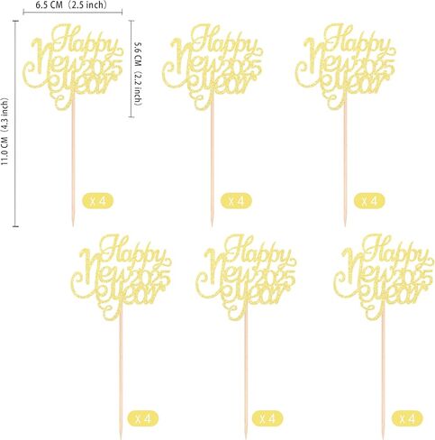 Gexolenu 24 Pcs New Year Cupcake Toppers - Gold Glitter 'Happy 2025', 'Cheers To 2025' Cake Picks For New Year Eve Party Decoration in Kuwait
