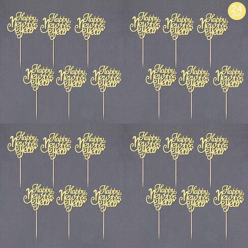 Gexolenu 24 Pcs New Year Cupcake Toppers - Gold Glitter 'Happy 2025', 'Cheers To 2025' Cake Picks For New Year Eve Party Decoration in Kuwait