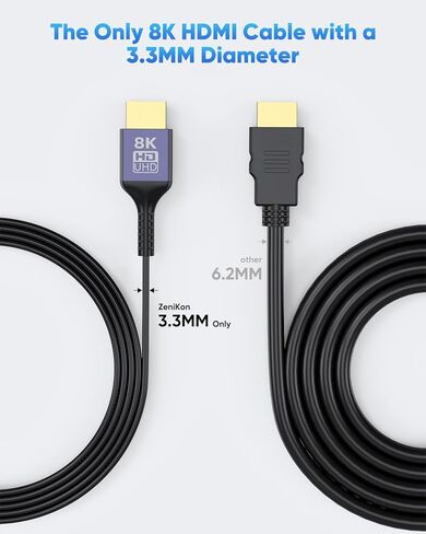 Thin HDMI Cable 6.6FT 8K Slim HDMI Cable, 48Gbps Ultra High Speed Flexible HDMI 2.1 Cord with 8K@60Hz, 4K@120Hz/60Hz, Dynamic HDR, eARC, 3D for Laptop, HDTV, Monitor, Projector, PS5/PS4, Xbox in Saudi Arabia