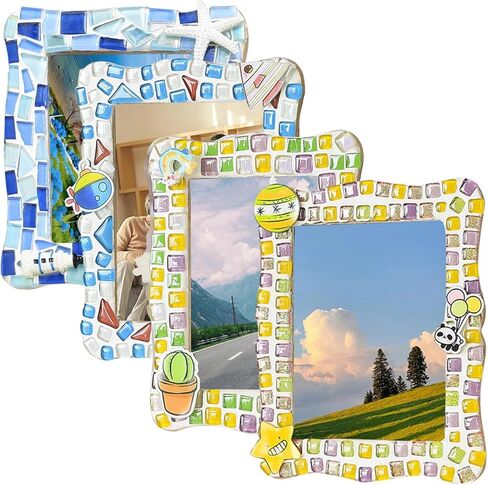 4 PCS Mosaic Photo Frame Craft Kit, DIY Arts & Crafts for Kids Frame Kit, Great Birthday Gifts for 5-12 Year Old Holiday Christmas Gift Arts and Crafts Gifts in Saudi Arabia