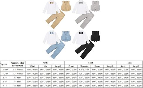 IDOPIP Toddler Kids Baby Boys Formal Suit Gentleman Outfit Long Sleeve Shirt with Bowtie + Vest + Pants Overalls Clothes 2-8T in Kuwait