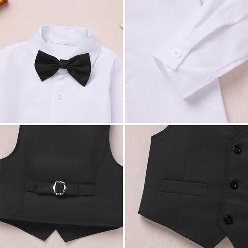 IDOPIP Toddler Kids Baby Boys Formal Suit Gentleman Outfit Long Sleeve Shirt with Bowtie + Vest + Pants Overalls Clothes 2-8T in Kuwait