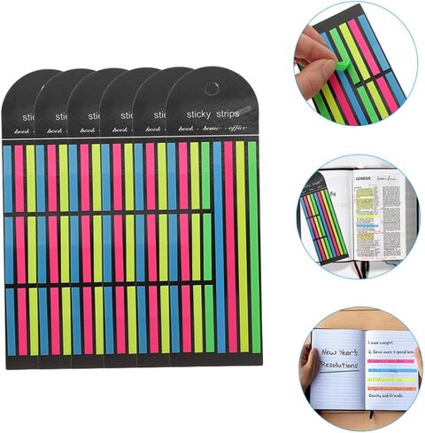 Tofficu 6Pcs Fluorescent Highlighter Strips Set Long and Short Sticky Tabs for Annotating Books Note Markers for Students and Office Use in Saudi Arabia