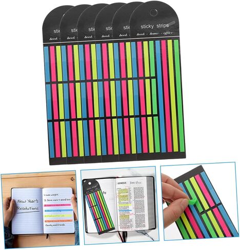Tofficu 6Pcs Fluorescent Highlighter Strips Set Long and Short Sticky Tabs for Annotating Books Note Markers for Students and Office Use in Saudi Arabia