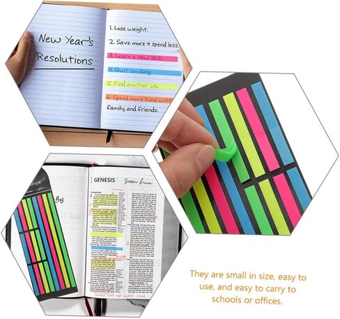 Tofficu 6Pcs Fluorescent Highlighter Strips Set Long and Short Sticky Tabs for Annotating Books Note Markers for Students and Office Use in Saudi Arabia