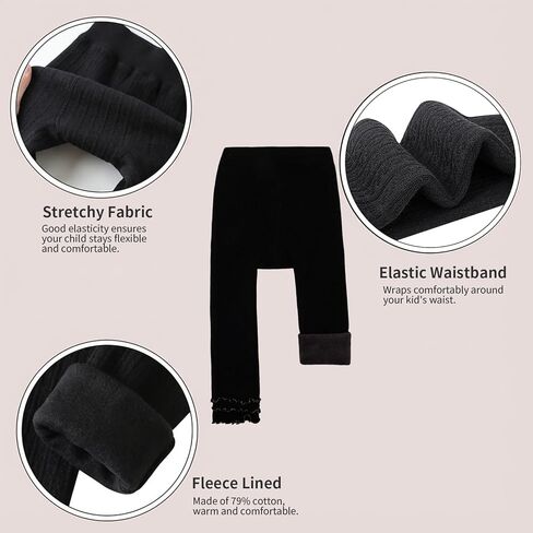Toddler Baby Girls Winter Fleece Lined Leggings Knit Thick Warm Full Length Tights Basic Velvet Pants for 2-6 Years Kids in Kuwait