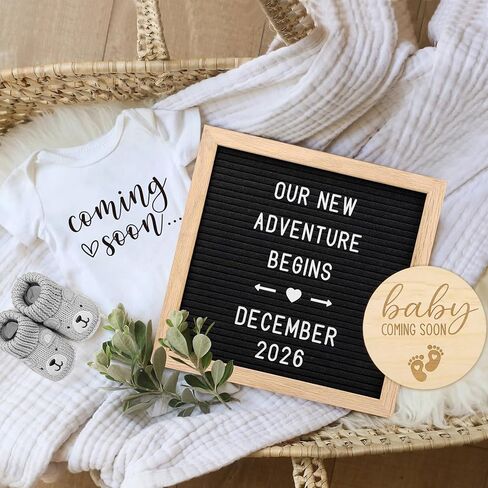 Pregnancy Announcement, Coming Soon Baby Announcement For Grandparents Dad Husband Family, Pregnancy Reveal Ideas, Gender Reveal Baby Shower Gifts -Felt Letter Board, Baby Onesie, Booties, Wooden Sign in Kuwait