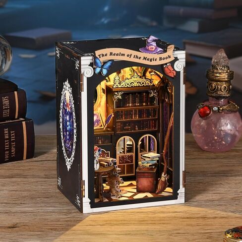 Library Book Nook Kit, DIY Miniature House with LED, Vintage Study Bookshelf Decor, 3D Wooden Puzzle Craft, Gifts for Readers, Adults, Teens, Beginners (Twilight Library) in Kuwait