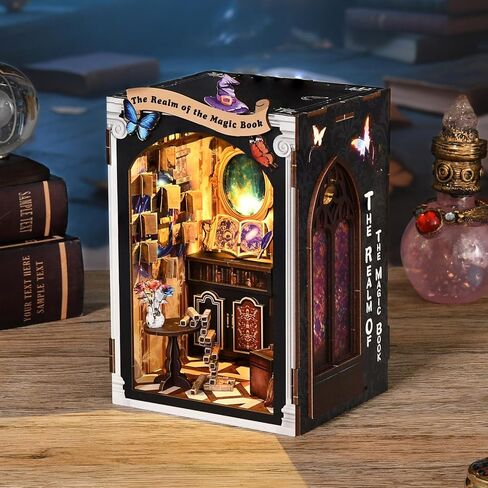 Library Book Nook Kit, DIY Miniature House with LED, Vintage Study Bookshelf Decor, 3D Wooden Puzzle Craft, Gifts for Readers, Adults, Teens, Beginners (Twilight Library) in Kuwait