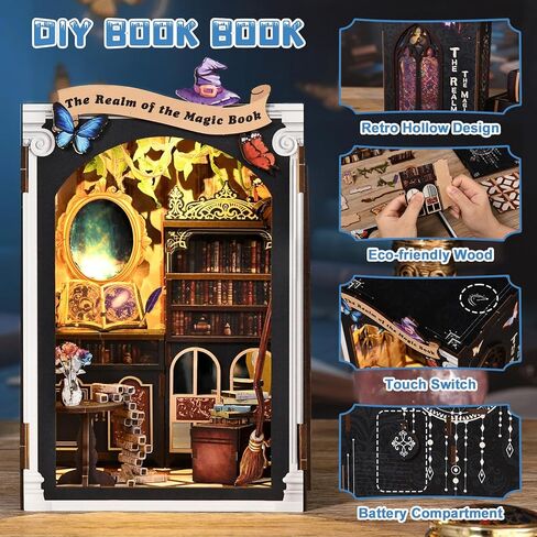 Library Book Nook Kit, DIY Miniature House with LED, Vintage Study Bookshelf Decor, 3D Wooden Puzzle Craft, Gifts for Readers, Adults, Teens, Beginners (Twilight Library) in Kuwait