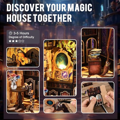 Library Book Nook Kit, DIY Miniature House with LED, Vintage Study Bookshelf Decor, 3D Wooden Puzzle Craft, Gifts for Readers, Adults, Teens, Beginners (Twilight Library) in Kuwait