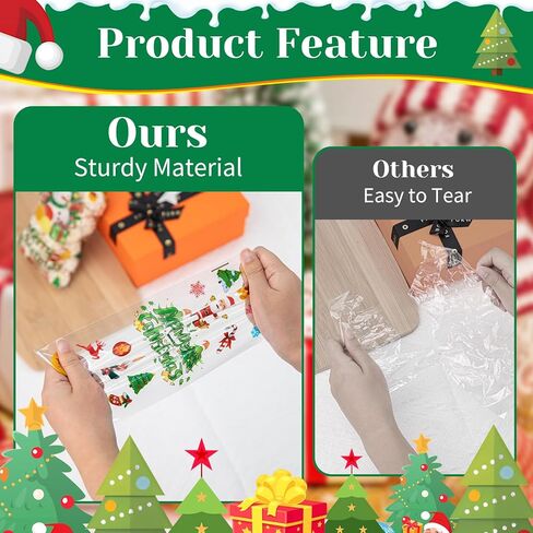 Aubeco 120Pcs Christmas Treat Bags, 10 Style Pattern Clear Cellophane Candy Bags with Gold Twist Ties for Party, Snacks, Cookie Packing in Kuwait