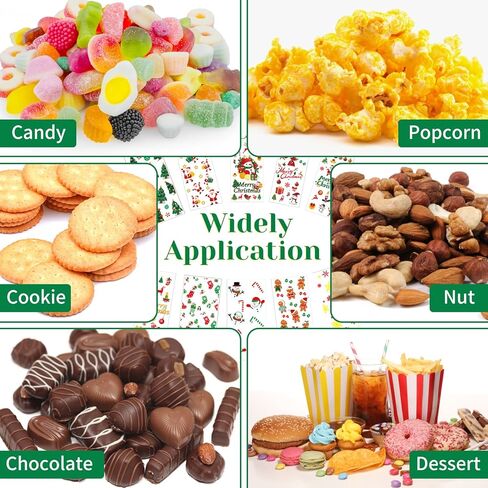 Aubeco 120Pcs Christmas Treat Bags, 10 Style Pattern Clear Cellophane Candy Bags with Gold Twist Ties for Party, Snacks, Cookie Packing in Kuwait