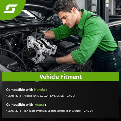 11390N مولد جديد متوافق مع 2.4L L4 Honda Accord 2008 2009 2010 2011 2012، Acura TSX 2009 2010 2011 2012 2013 2014، استبدال # 130A، 12V، CW، بكرة 7 أخدود، 11390، 1042105890، 12870 in Saudi Arabia
