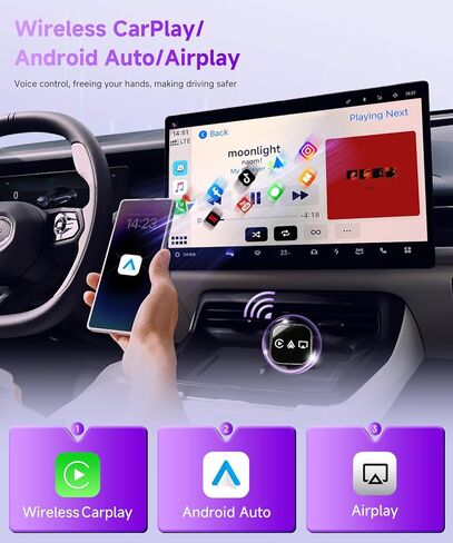 محول CarPlay لاسلكي صغير 3 في 1 (ترقية 2026) - Carplay سلكي مدمج Android Auto Airplay، التوصيل والتشغيل، إعادة الاتصال التلقائي السريع، BT 5.0، USB/Type-C، iOS10+&Android 11+، 5G WiFi (أسود) in Kuwait