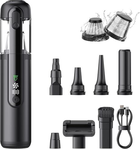 Portable Car Vacuum Cordless, 18000Pa 4-in-1 Suction Power Mini Vacuum Cleaner, 120W Brushless Motor Handheld Vacuum Cordless Rechargeable, 7800mAh Battery, LED Light, Multi-Nozzle for Car, Home, Pet in Saudi Arabia