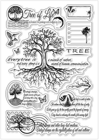 Vintage Tree Clear Stamps Plants Transparent Silicone Stamps for Crafting Card Album Decoration Embossed Paper Crafts Production DIY Scrapbook,6.3x4.3Inch in Saudi Arabia