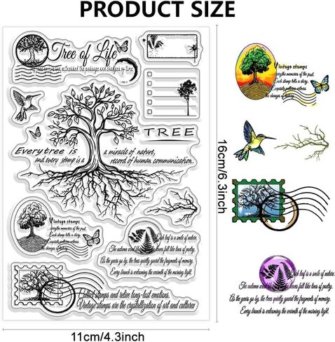 Vintage Tree Clear Stamps Plants Transparent Silicone Stamps for Crafting Card Album Decoration Embossed Paper Crafts Production DIY Scrapbook,6.3x4.3Inch in Saudi Arabia