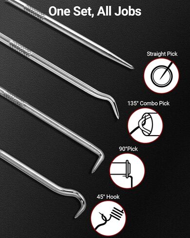 4-Piece Hook and Pick Set, Precision Automotive Pick Tool & O Ring Pick Set with Comfort Grip & Anti-Slip Shaft for Oil Seal, Gasket Removal, and Electronic Repair in Kuwait