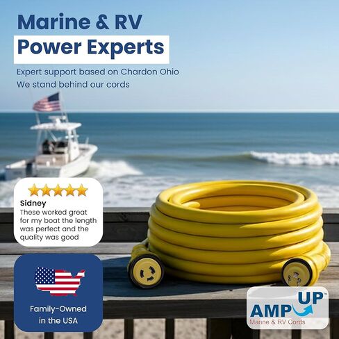 حبال Amp Up Marine & RV 125 فولت 30 أمبير × 50 بوصة سلك تمديد قارب كهربائي من White Shore، 50 قدم - 22315 in Saudi Arabia