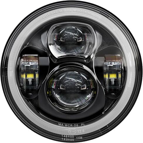 مصباح أمامي LED للدراجة النارية مقاس 7 بوصات DRL White Halo DOT Kit متوافق مع Harley Davidson Fat Boy Street Glide Heritage Softail Road King Electra Glide (أسود) in Kuwait