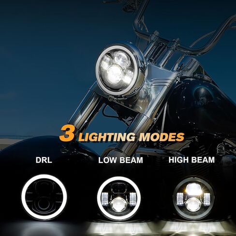 مصباح أمامي LED للدراجة النارية مقاس 7 بوصات DRL White Halo DOT Kit متوافق مع Harley Davidson Fat Boy Street Glide Heritage Softail Road King Electra Glide (أسود) in Kuwait