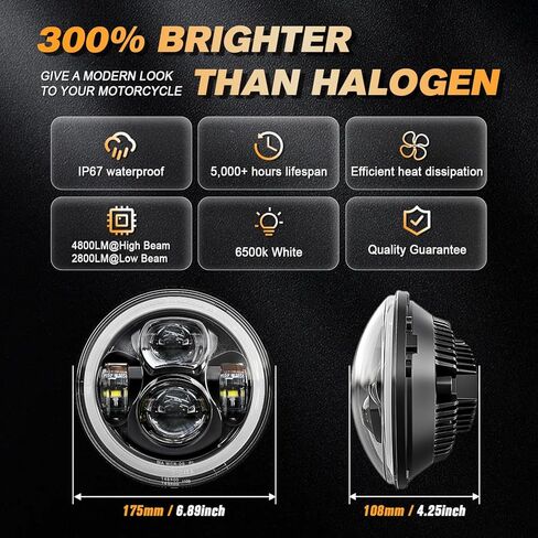 مصباح أمامي LED للدراجة النارية مقاس 7 بوصات DRL White Halo DOT Kit متوافق مع Harley Davidson Fat Boy Street Glide Heritage Softail Road King Electra Glide (أسود) in Kuwait
