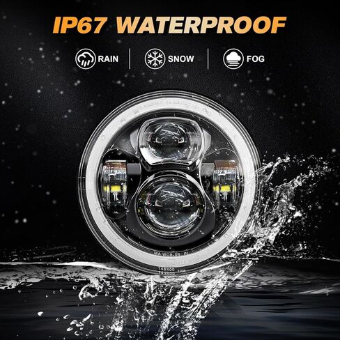 مصباح أمامي LED للدراجة النارية مقاس 7 بوصات DRL White Halo DOT Kit متوافق مع Harley Davidson Fat Boy Street Glide Heritage Softail Road King Electra Glide (أسود) in Kuwait