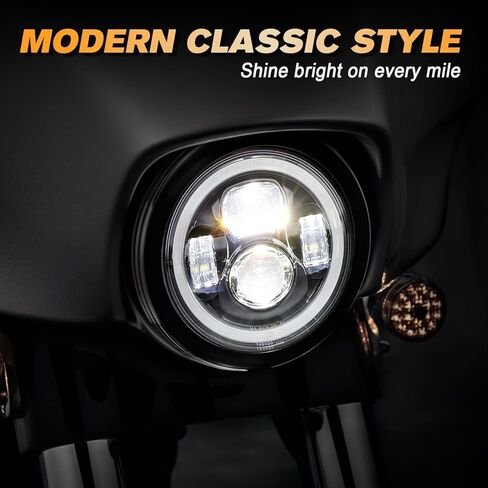 مصباح أمامي LED للدراجة النارية مقاس 7 بوصات DRL White Halo DOT Kit متوافق مع Harley Davidson Fat Boy Street Glide Heritage Softail Road King Electra Glide (أسود) in Kuwait