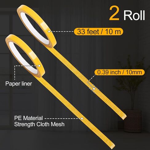 2 Roll Double Sided Tape Heavy Duty, 0.39in x 33FT(10m) Super Sticky Clear Tape High Tack Strong Wall Adhesive with Fiberglass Mesh Clear Tape, Fixed Carpet, Wall Decor Easy Use Mounting Tape in Saudi Arabia