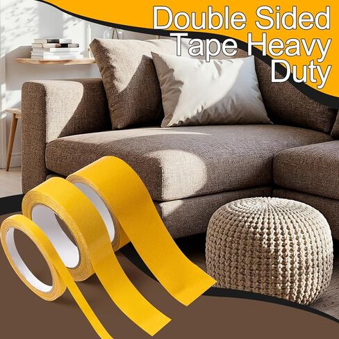 2 Roll Double Sided Tape Heavy Duty, 0.39in x 33FT(10m) Super Sticky Clear Tape High Tack Strong Wall Adhesive with Fiberglass Mesh Clear Tape, Fixed Carpet, Wall Decor Easy Use Mounting Tape in Saudi Arabia